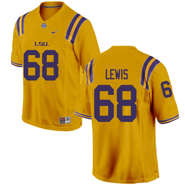Men #68 Damien Lewis LSU Tigers College Football Jerseys Sale-Gold